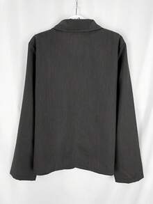 Women's Casual Solid Color Front Button Long Sleeve Thin Jacket - Dark Grey - View 2