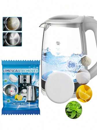 Jue Fish Limescale Cleaning Effervescent Tablets, For Stainless Steel Pots, Kettles, Removes Limescale & Dirt, Lemon Scented