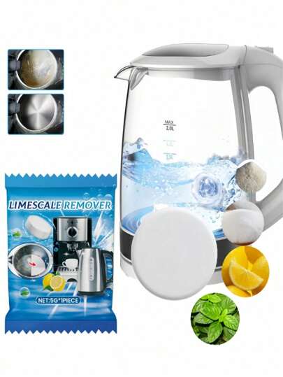 Comprimidos efervescentes para limpeza de calcário Jue Fish, para panelas e chaleiras de aço inoxidável, remove calcário e sujeira, com aroma de limão