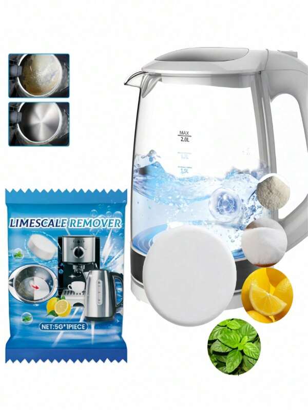 Jue Fish Limescale Cleaning Effervescent Tablets, For Stainless Steel Pots, Kettles, Removes Limescale & Dirt, Lemon Scented