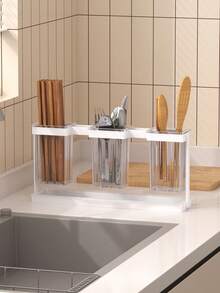 1pc Black Chopsticks Holder With Tray, Cutlery Drying Rack, Kitchen Utensil Organizer, Tableware Drainer, Countertop Storage Rack, Kitchen Accessory - Black - View 9