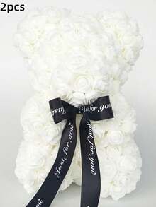 2/1pc, 9.25*15.5inch Rose Bear Figurine Mini Foam Bear Cute Home Decor, Romantic Artificial Flower Design, Suitable For Mother's Day, Father's Day, Graduation, Valentine's Day, Wedding Party, Birthday, Window & Tabletop Decor, Perfect Gift For Family & Friends - Multicolor - View 20