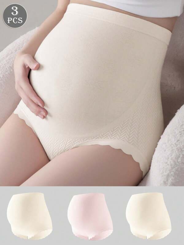 3pcs High Waisted Seamless Postpartum Underwear For Pregnant Women,Mixed Colors,Elastic Maternity Panties