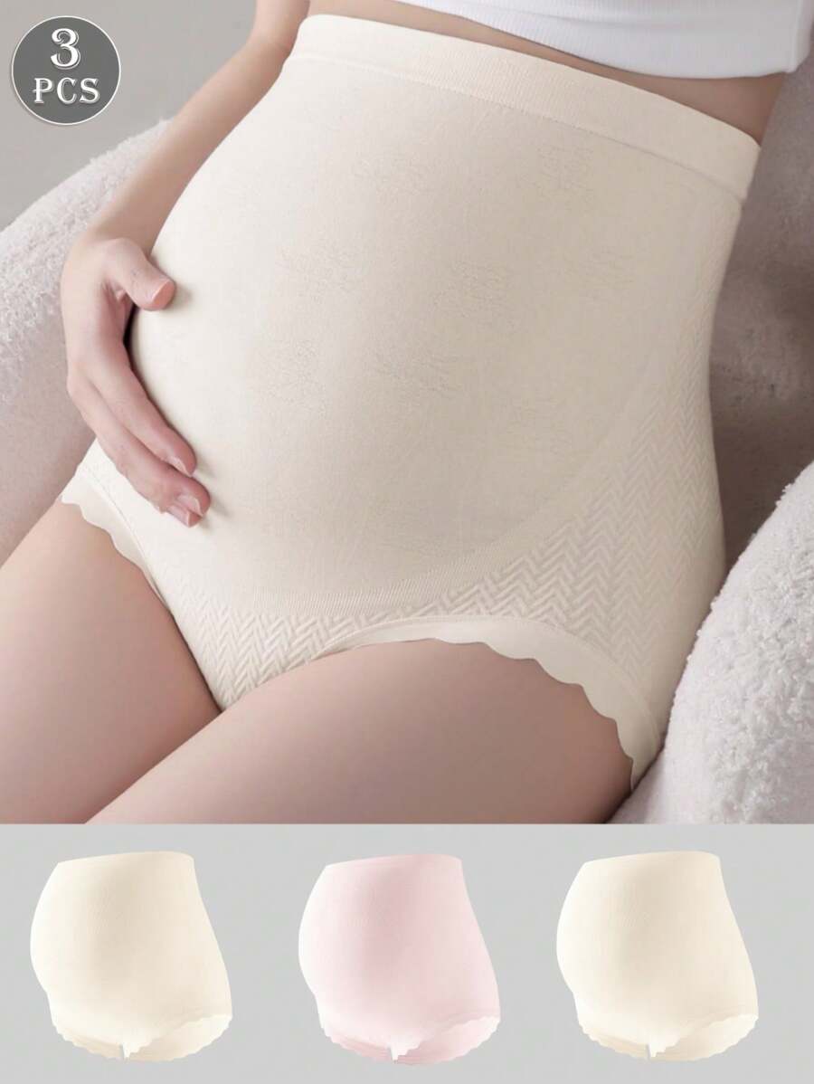 3 pièces Sous-vêtements sans couture taille haute pour femmes enceintes, couleurs mélangées, culottes de maternité élastiques