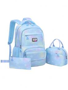 3pcs Blue Diamond Snowflake Girl Backpack Set: Handbag, Pencil Case, Lightweight High Capacity Polyester Student Backpack, Travel Bag, Ideal Birthday Gift, Back To School Essential - Snowflake Blue - View 10