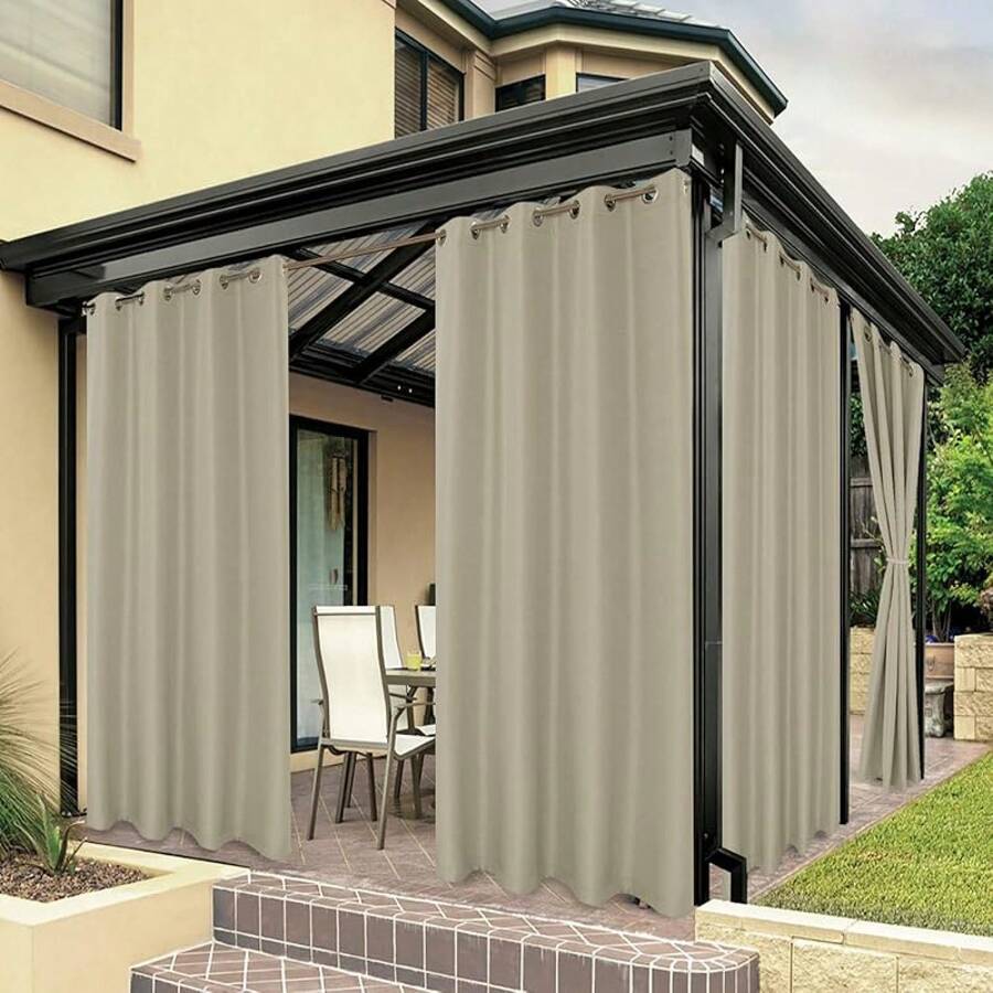 2025Hot-BONZER Waterproof Outdoor Curtains Patio, Premium Thick Privacy Weatherproof Grommet Outside Curtains Porch, Pergola, Cabana, 1 Panel, 54W X 84L Inch, - 灰褐色 - 查看 1