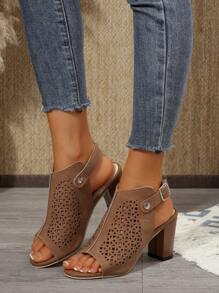 Women's Cross Strap Chunky Heeled Sandals, Outdoor Casual Party Crossing High Heels, Fashion Hook Closure Comfortable