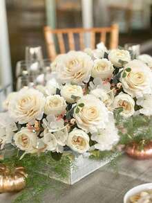 1 pièce Bouquet de roses artificielles, chrysanthème bulbeux. Cadeaux pour la Saint-Valentin, décorations pour les fêtes d'anniversaire, paniers de fleurs de mariage, fleurs à tenir par la mariée. Décoration pour la maison, salles à manger, chambres, rebords de fenêtres, vases. Décorations pour le Nouvel An, jardins extérieurs, rentrée des classes - Blanc - Voir 7