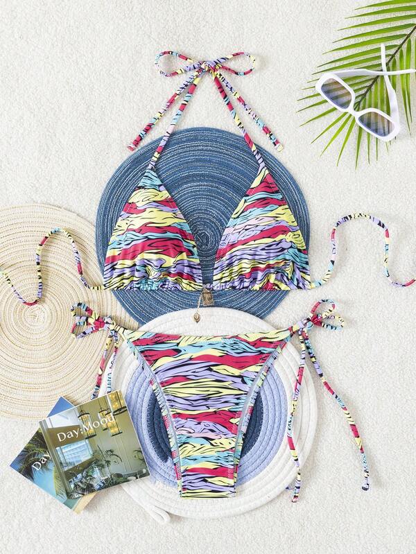 Costume da bagno a triangolo con spalline per donna, sexy, con cuscinetto sul petto