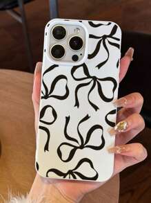 Funda de teléfono con lazo negro de moda y con diseño de crema, compatible con I X XR 11 12 13 14 15 16 Pro Max Pro Plus Series - Nuevo diseño