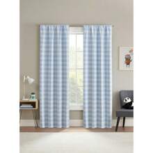 Gingham Plaid Blackout Curtain Panel Pair Set Of 2 Light Blue 37 W X 84 L