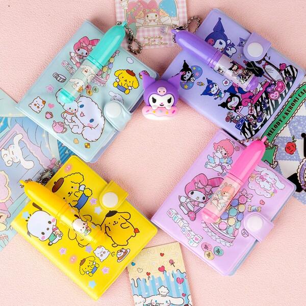 1/4pcs Sanrio Stationery Mini Notebook, Kulomi Memo Pad, Melody Portable Memo Pad, Creative Cartoon Student Diary/Journal Book, Memo Book, Learning Prize Gift, High-Quality Dotted Notebook