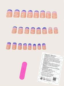 24 Peças Kit de Unhas Postiças Francesas de Formato Quadrado Médio Azul, Unhas Degrade Ombré Estelar com Detalhes de Estrelas e Pontos, Ajuste Perfeito para Unhas Postiças, Kit Completo de Unhas Falsas, Inclui 1 Peça folha de Adesivos e 1 Peça Mini Lixa, para Uso Diário, Escritório, Casa, Festa, Acessórios de Joias Femininas, Pontas de Unhas Falsas, 1 Peça Tira de Lixa Jelly Gel, Envio Aleatório
