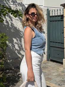 Jeta Ari Women's Summer Single-Breasted V-Neck Casual Denim Vest Jacket - Blue - View 4