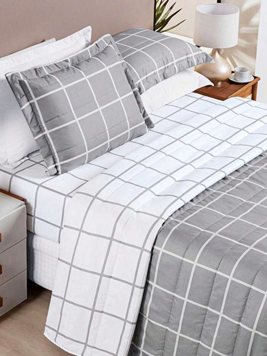 Bedspread 3 Pieces King\Queen\Double\Single Double Sided 200 Thread Count Percale Austin Quilted - Grey - View 1