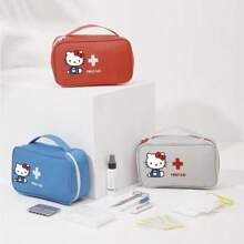 Sanrio 1 pieza Botiquín de primeros auxilios extra grande portátil de Sanrio Hello Kitty - Bolsa de transporte de tela Oxford duradera, diseño plegable con bolsa impermeable, almacenamiento con tema rojo y blanco para el hogar, la oficina y los viajes, artículo de viaje imprescindible, regalo de Navidad