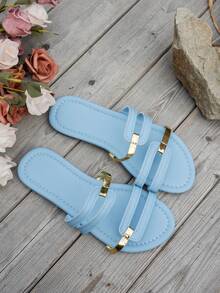 2025夏季新款女鞋，露趾白色蝴蝶花朵图案套脚鞋，时尚舒适，适合日常穿着、海滩休闲出行，是夏季的理想之选，宽楦设计。 - 淺藍色 - 查看 6