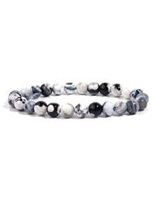 1 Stück Schwarzweiß Feuerachat Armband, Natürlicher Stein Krista ll Heilung Chakra Erdung Energie Schmuck für Frauen Männer, Geschenk für Ihn oder Sie
