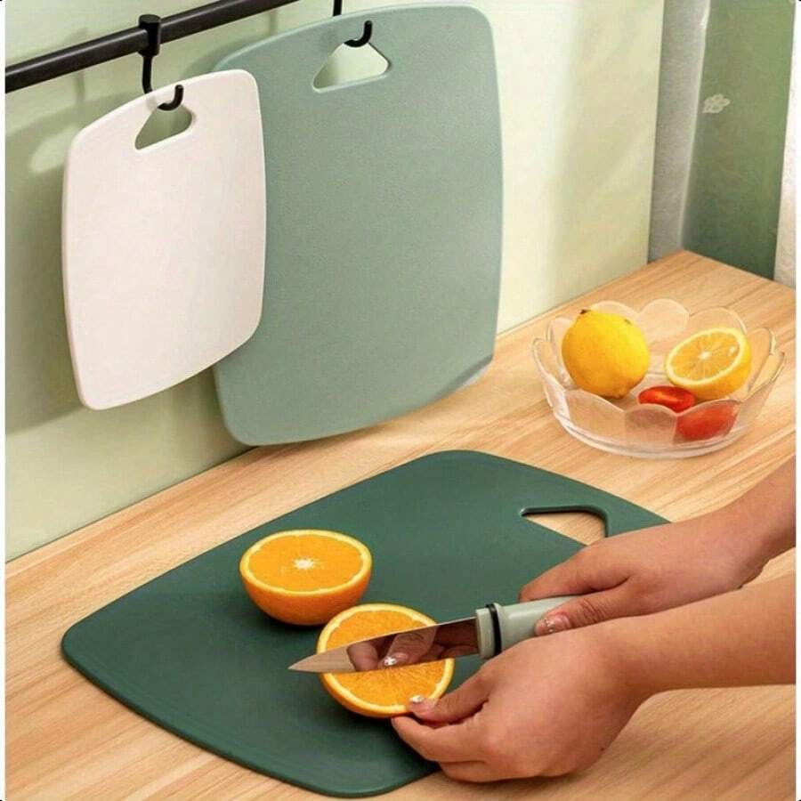 1 pieza/Set de 3 piezas Tabla de cortar de cocina de plástico, incluye 3 tablas de cortar gruesas para carne, verduras y frutas, con mangos antideslizantes, aptas para lavavajillas, adecuadas para acampada al aire libre y uso en autocaravana. Color verde
