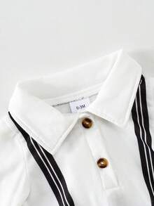 Cute Casual Baby Boy Contrast Color Long Sleeve Half-Placket Fashionable Gentleman Jumpsuit - Black and White - View 3