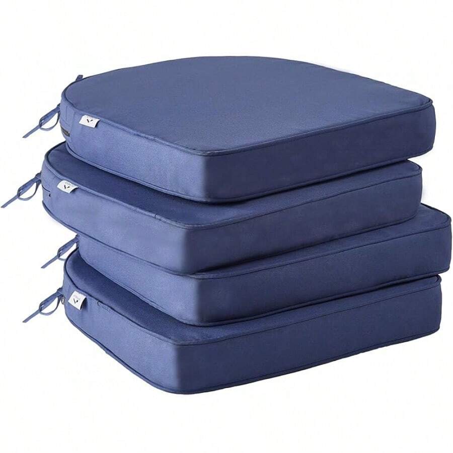 Outdoor Chair Cushions Set Of 4, Waterproof Outdoor Seat Cushions For Patio Furniture, Patio Chair Cushion With Handle And Ties, Square Out Door Chair Pads,19" X 19" X 3", Navy Blue