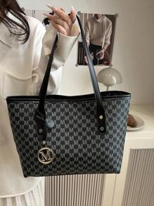 Fashionable Geometric Pattern Foldable Tote Bag With Large Capacity,Mini Wallet Included,Suitable For Girls And Women For Shopping,Commuting,And Holiday Travel, Old Money Style Women Bag School Bag