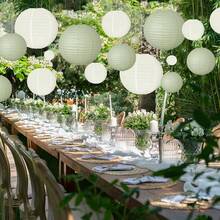 20 Stücke Hochwertige Papier Laternen Dekorativ, runde hängende Papier Laternen Dekoration für rustikale Party, Bridal-Shower, Hochzeit, salbeigrüner Geburtstag, Zuhause Dekoration, Abschlussfeier, Festivalfeierlichkeiten Zubehör - Verschiedenfarbig - Übersicht 9