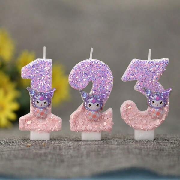 Sanrio 1 Box Kuromi Creative Handmade Numeric Candles, Birthday Cake Decorations, Party Supplies, Anniversary Number Candles