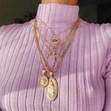 5pcs Ins-Style Layered Portrait Embossed Necklace, Suitable For Any Occasion
