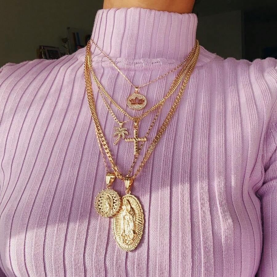 5pcs Ins-Style Layered Portrait Embossed Necklace, Suitable For Any Occasion