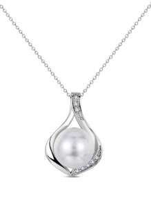 1 pieza Collar de perlas para mujer, decorado con circonita cúbica, collar colgante de perlas sintéticas falsas, regalo elegante para el Día de la Madre