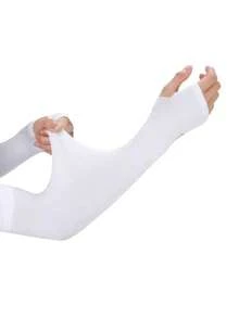 1 Pair Of Solid Color Long Gloves Without Fingers, Outdoor Sun Protection Sleeves, UV Resistant Thin Design