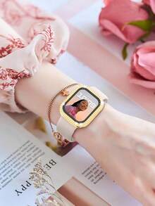 1pc Unisex Shiny Rhinestone Decorated Fashionable Anti-Drop Ultra-Thin Tempered Glass Screen Protector, Compatible With Apple Watch 38/40/41/42/44/45/46/49mm, Suitable For Apple Watch Series Ultra/SE/11/10/9/8/7/6/5/4/3/2/1, Smart Watch Accessory - Gold - View 8