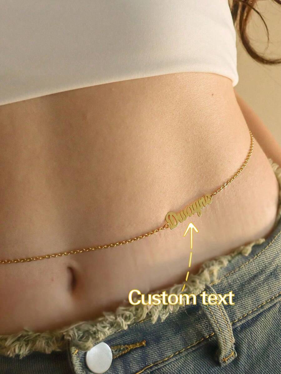 1pc Personalized Customized Waist Chain, Stainless Steel Body Chain With Name - Holiday Party Style, Custom Waist Chain, Personalized Name Belly Chain, Summer Beach Vacation Style Wear Perfect Unique Custom Gift, Fashion Stainless Steel Boho Beach Ornament, Sexy Gift For Birthday, Graduation, Party, Holiday Gift