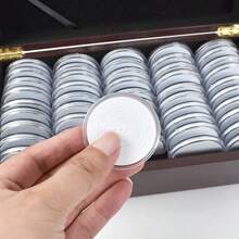 50pcs 46MM Coin Capsules Storage Box & Wooden Case Holders Collection Display UK - Brown - View 6