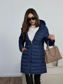 Risissida Women's Mid-Length Hooded Jacket, Double-Sided Design, Suitable For Daily Wear And Commuting, Comfortable For Autumn/Winter, With Pockets - Blue - View 10