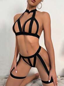 1 Set de accesorios íntimos, que incluye esposas, grilletes para las piernas y lencería sexy de 2 piezas hueca