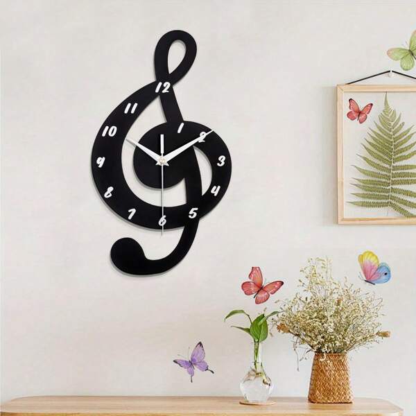 1 pièce Horloge murale en métal noir avec note de musique, horloge silencieuse sans tic-tac convenant à la décoration de la maison, chambre à coucher, salon, cuisine, bureau, Noël et Halloween. Décoration de chambre, décoration de dortoir, décoration de retour à l'école, décoration scolaire, surprise scolaire
