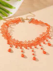 1pc Goth Style Spider Web Lace Pendant Necklace, Punk Tassel Choker Necklace