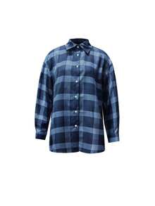 Women Modest Long Sleeve Plaid Shirt Collar Button Front Regular Top In Woven Fabric