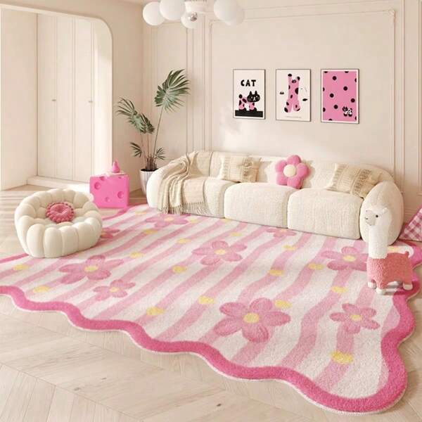 1 pieza Alfombra con diseño de corazón con flores en color rosa, alfombra decorativa suave y cómoda, alfombra esponjosa y amigable con la piel, alfombra para la sala de estar, alfombra para sofá y silla, alfombra pequeña para área, alfombra versátil y creativa para decoración del hogar, alfombra grande para la sala de estar, alfombra para el dormitorio, decoración de habitación