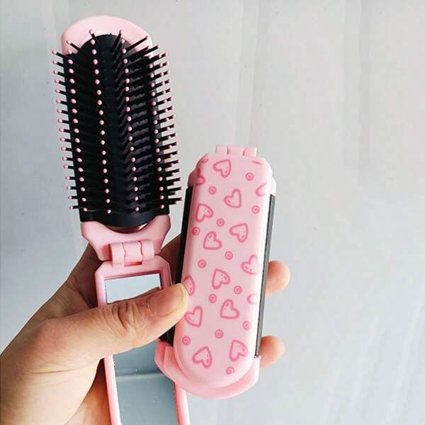 1 PC Pink Portable Air Cushion Comb, Foldable Portable Small Comb, Scalp Massage Comb, Women's Special Airbag Comb, Integrated Mirror