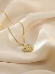 1件优雅锆石心形花朵字母吊坠项链，浪漫金色不锈钢链条字母项链，时尚饰品，圣诞礼物 - 字母 - 查看 8