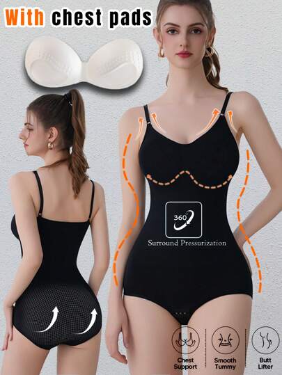 1pc Sports Shapewear Seamless Bodysuit For Women, With Removable Padded Bust, Compression, Tummy Control, Breathable, Wireless 2025 New Design Shapewear Bodysuit