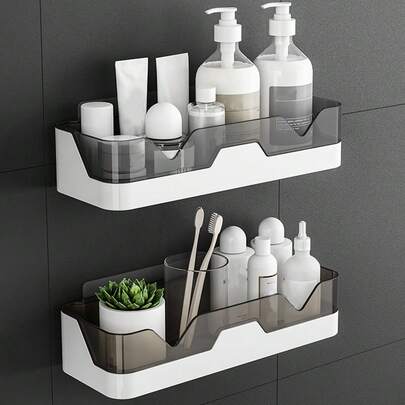 1 Wall Mounted No-Punch Shelf, Bathroom Bathroom Wall Sink Organizer (Toilet Shower Daily Scene) Back To School Bathroom Accessories