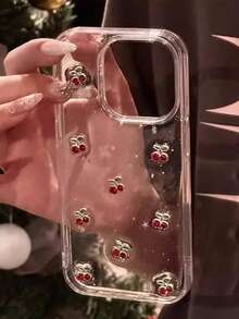 1pc 3D Resin Glitter Pink Cherry Phone Case, Suitable For IPhone 17 Pro Max/13/16 Pro Max/12/11/15/14 Pro, Anti-Drop Anti-Slip, Women Phone Protective Cover