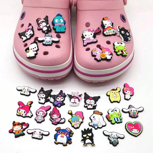 Sanrio 40pcs/20pcs/10pcs Set Hello Kitty & Friends Shoe Charms - Adorable Kuromi, Cinnamoroll, Melody Design | Detachable Fashion Accessories, Suitable For Sandals [Random Color & Style]
