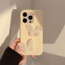1pc GUCADI Cream-Colored 3D Mesh Double Pearl Lace Bow Compatible With Apple 16/15/14/13/12/11 Series Cases, Soft Full Cover, Delicate, Korean Style, Sweet, Dreamlike Waterproof Shockproof Anti-Fall Scratch Resistant - Yellow - View 13