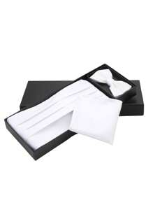 3pcs/Set Holiday Gift Men's Formal Suit Accessories Include Cummerbund + Bow Tie + Pocket Square, Solid Color Groomsman Business Banquet Decor High-End Classic Versatile Gift Box Set