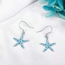 1 Pair Summer Beach Vacation Style Blue Stafish Dangle Earrings For Women Girls,Suitable For Party Gifts Daily Wear